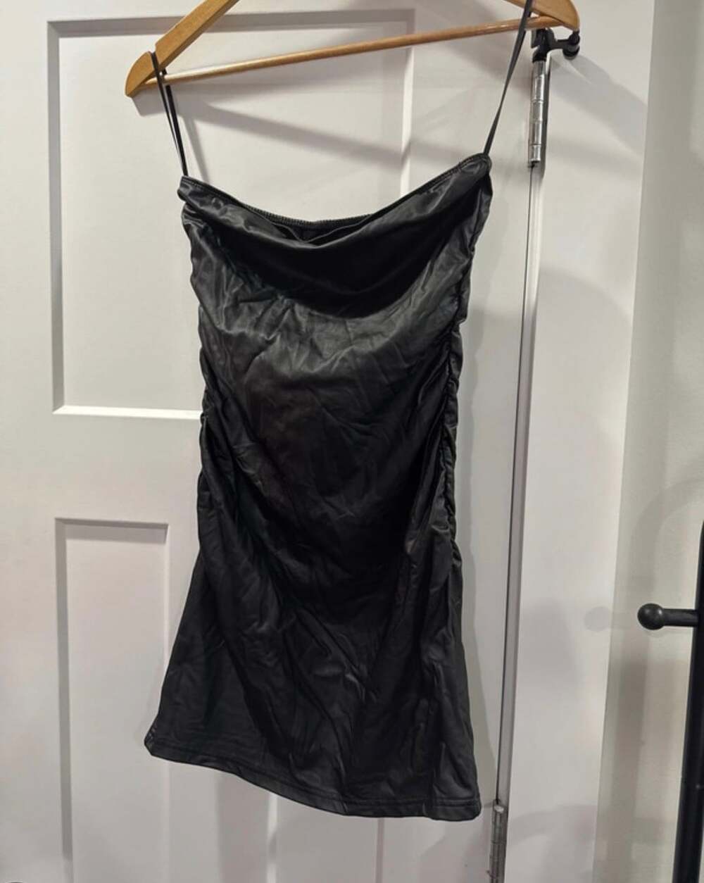 Black Ruched Strapless Mini Dress